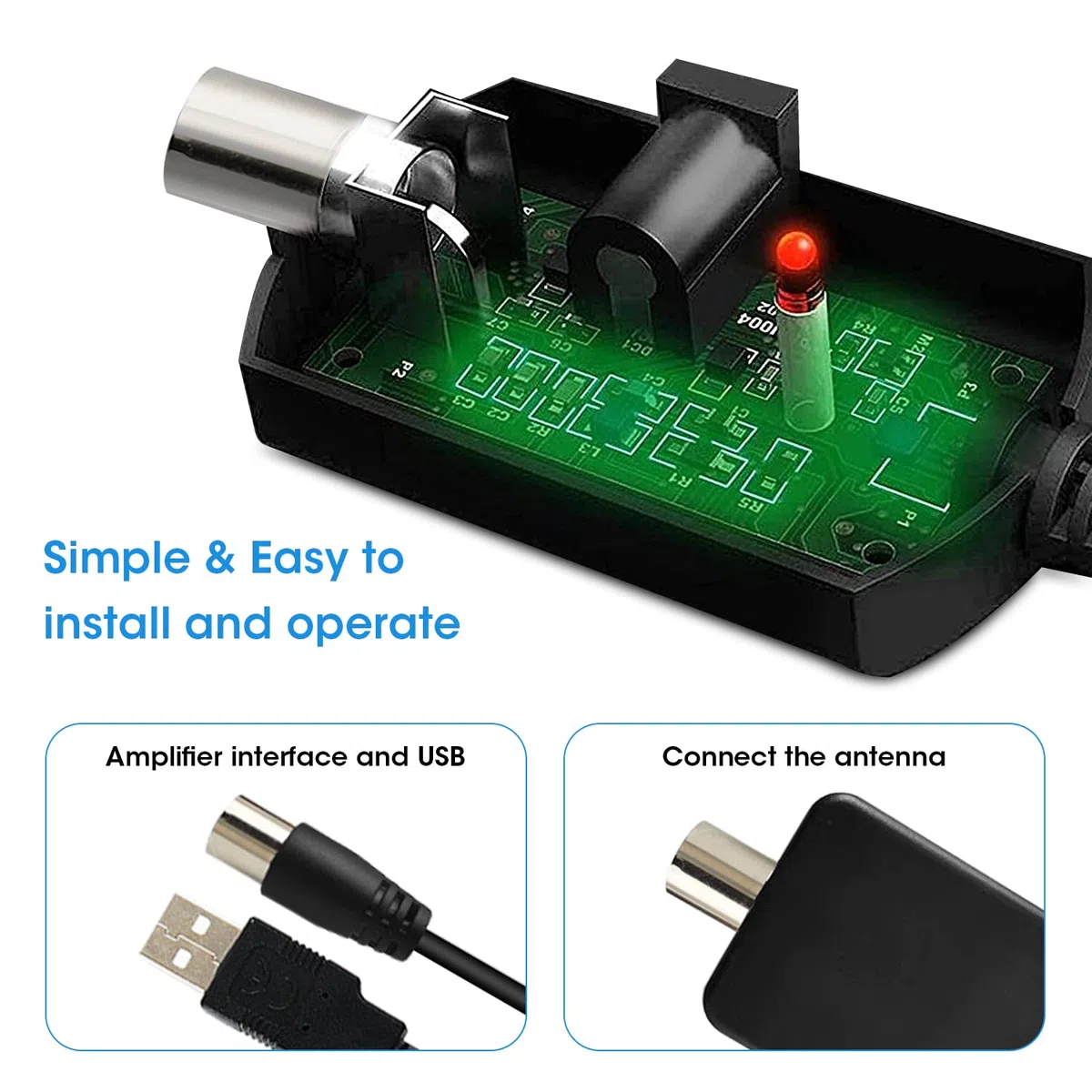 Chaowei Antena de televisión portátil Interior y Exterior de Alta Ganancia Vista Libre mit abnehmbarem Signalverstärker für DVB-T,DVB-T2 USB Empfang-mit großer Magnetbasis,360 Empfang,120Millas
