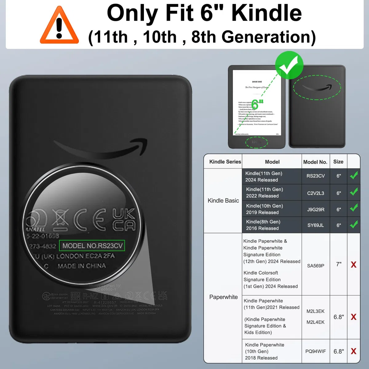 MoKo Funda para 6" Nuevo Kindle (11ª Generación 2024/2022) & Versión Internacional, PU Estuche Soporte de Mano Niño Auto Sueño/Estela para Kindle 2024 6 Pulgadas Edición de Firma, Agave Verde