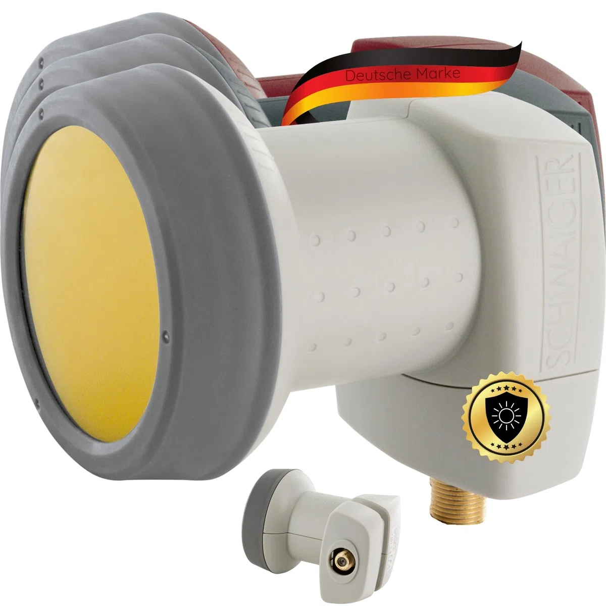 SCHWAIGER 302 Single LNB Low Noise Blockconverter Sun Protect Tapa LNB Digital Resistente al Calor Accesorios para Antenas parabólicas protección contra la Intemperie contactos Dorados Gris Claro