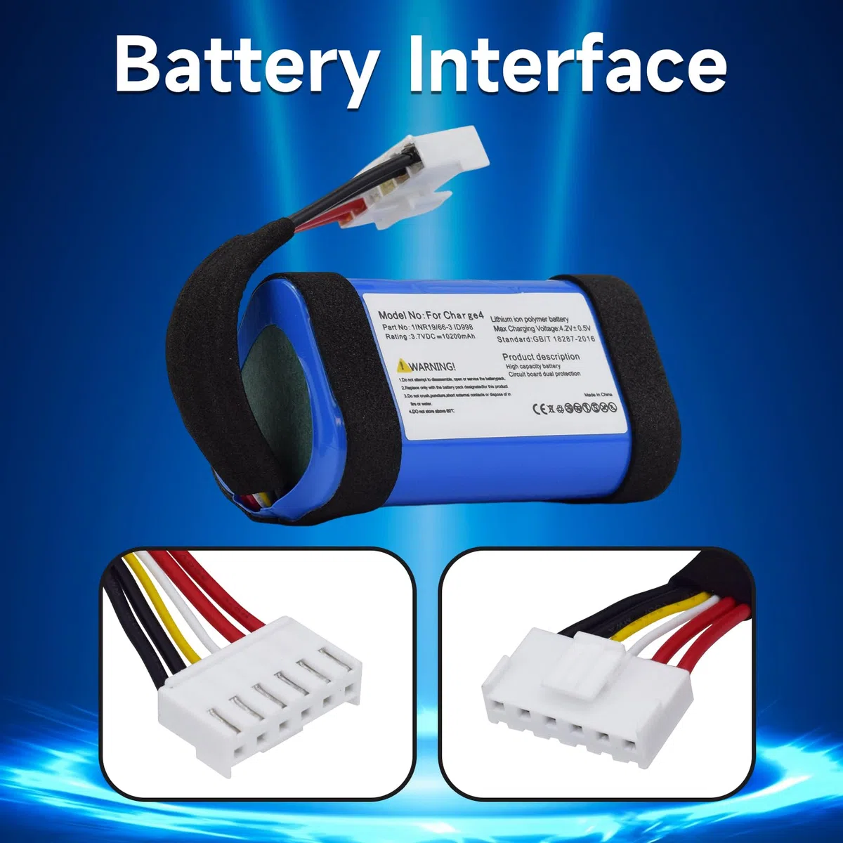 CITYORK Batería de ion de litio para JBL Charge 4, 4J, 4BLK, 3,7 V, 10200 mAh, compatible con Charge 4BLUAM, P/N ID998, SUN-INTE-118, 1INR19/66-3