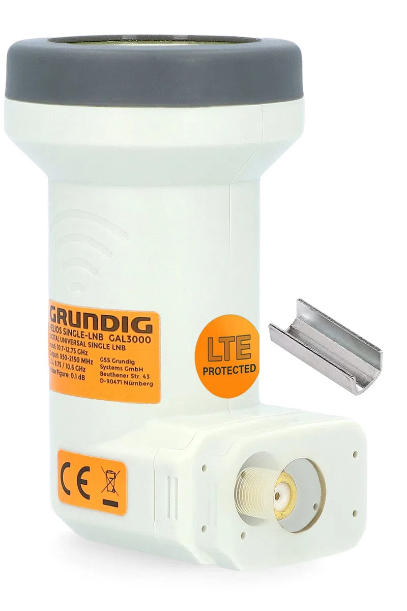 GSS Helios Single LNB con blindaje LTE y protección solar UV, 1 compartimento HD 4K LMB para 1 participante, TV TV, receptor de satélite, LNC para antena parabólica