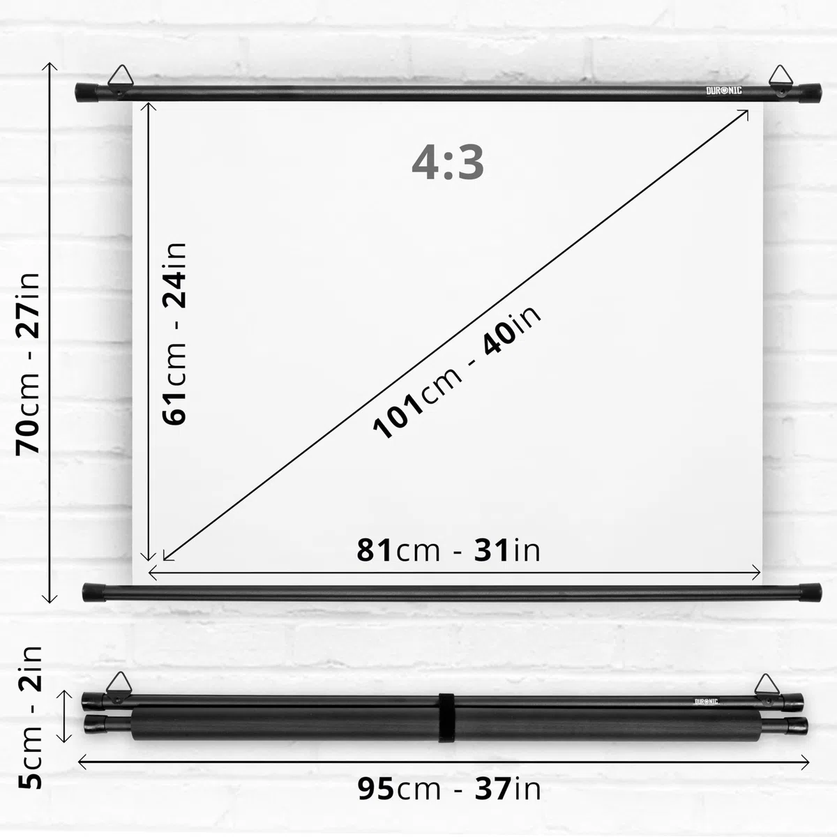 BPS40 43 Pantalla para proyector de 40”| 81 x 61 cm | Formato 4:3 | Instalación con Ganchos | Pantalla Tensionada Antiarrugas | Calidad Full HD y 3D | Montaje en Pared