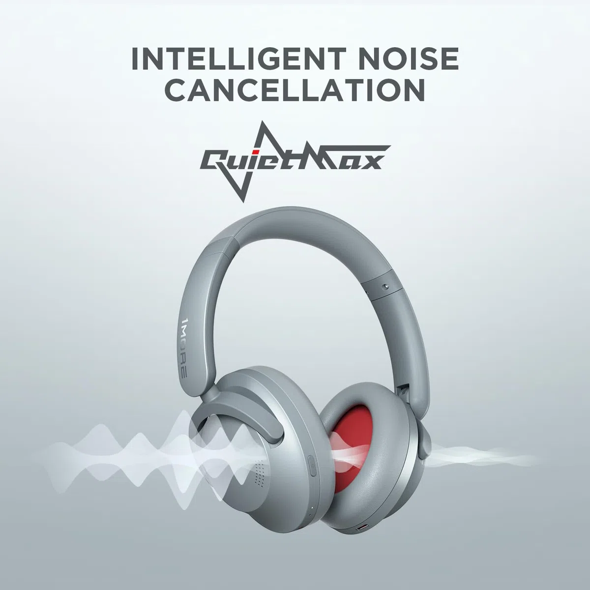 1MORE SonoFlow Auriculares Inalámbricos con Cancelación Activa de Ruido, 70H Cascos Inalámbricos Bluetooth, Auriculares Supraaurales con LDAC y 12 Modos EQ, Modos Varios, Cómodos y Plegables (Plata)