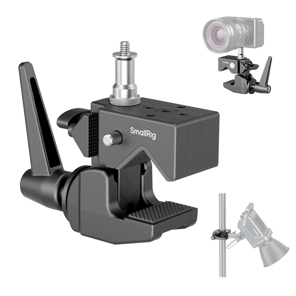 SMALLRIG Kit de Super Pinzas (2 uds) - Carga Máx. 15kg/33lb, con Tornillos 1/4"-20 y 3/8"-16 en Base de 5/8", para Tubos Redondos y Superficies Planas - 5318
