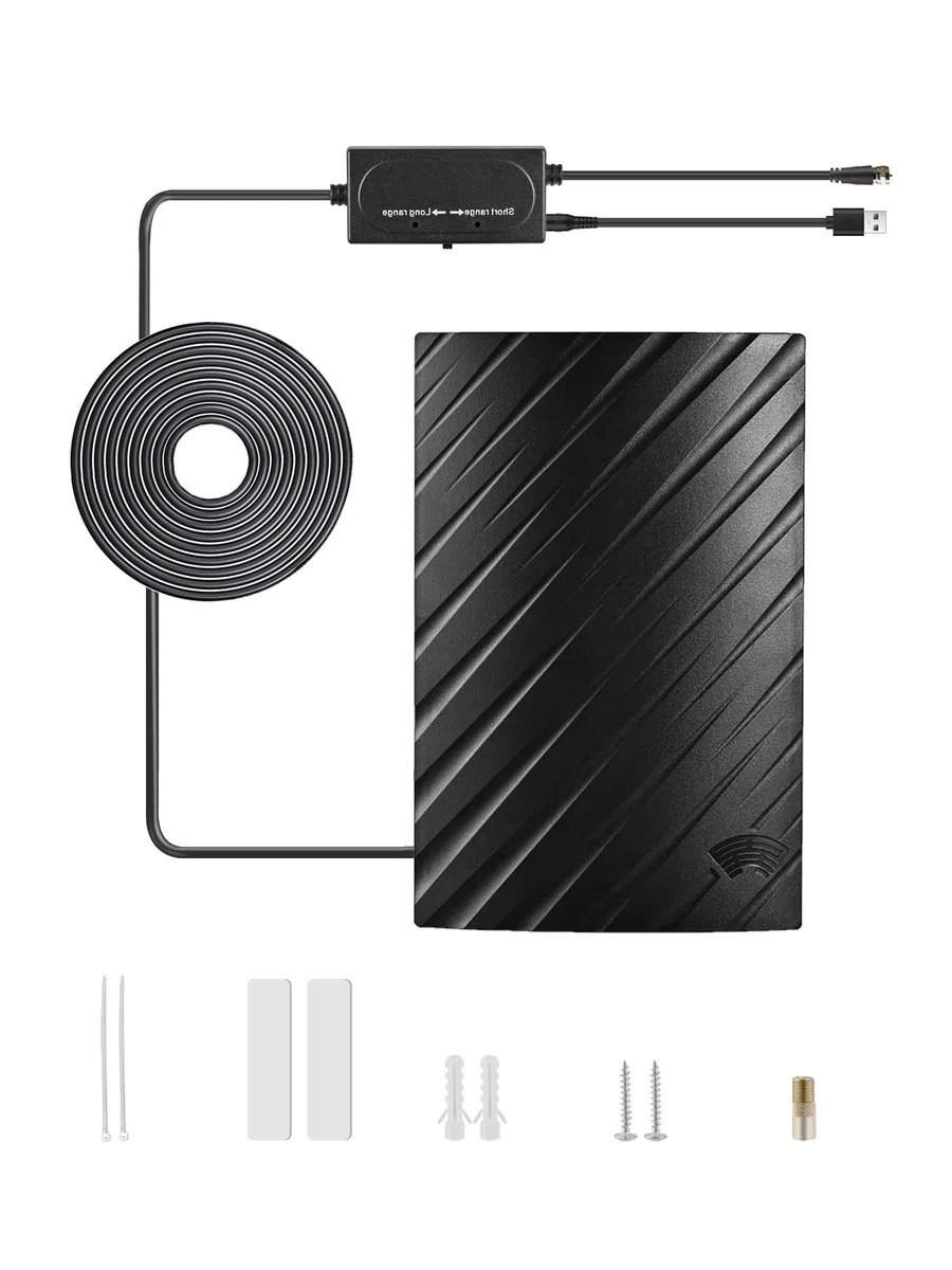 Vecys Antena de TV para Smart TV Antena de Digital Interior de 25dBi con Amplificador USB Antena DVB-T2 Doméstica de 500 Millas Soporte de Cable Coaxial RG174 5m/16.4ft Compatible con 4K 720p 1080p