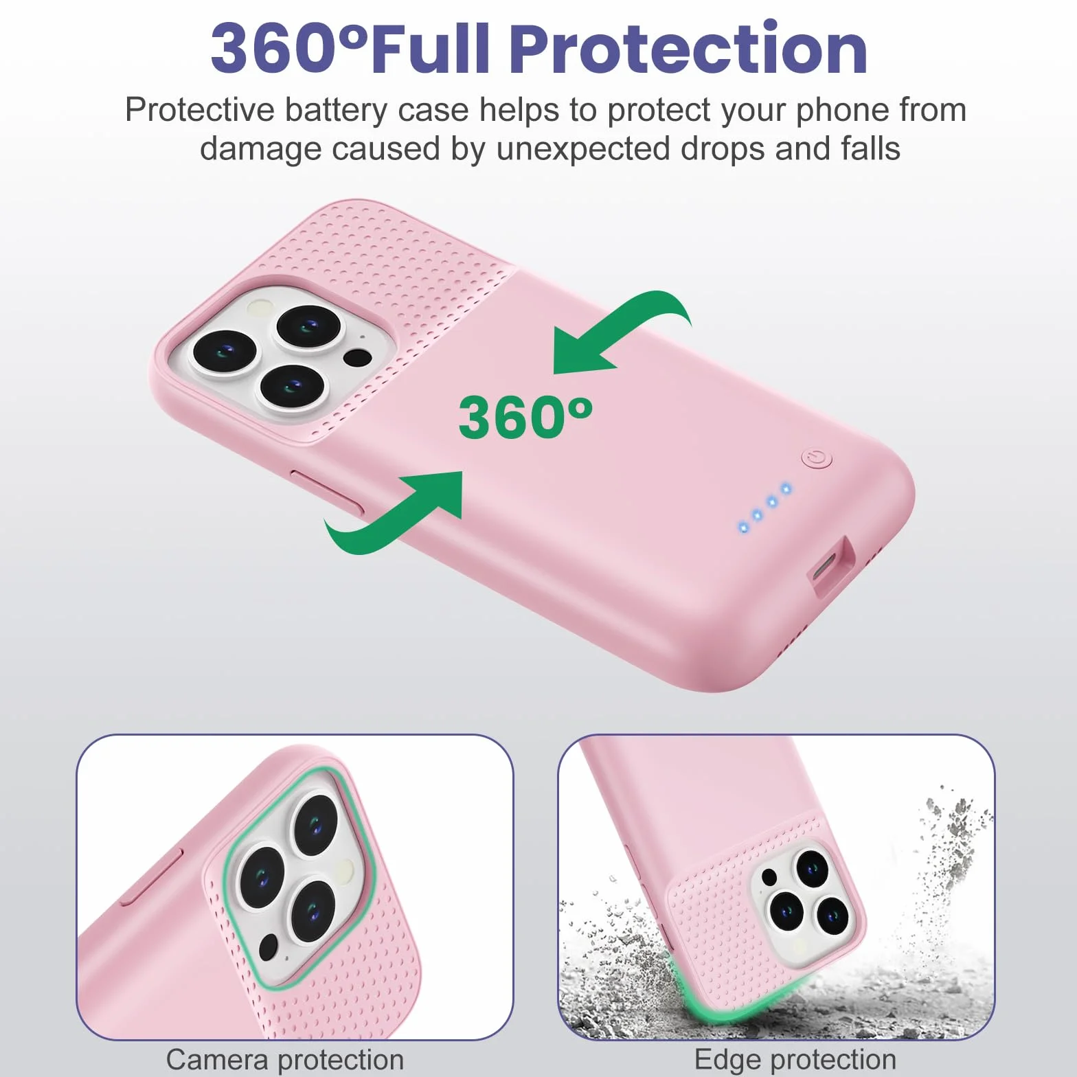 Funda Batería para iPhone 13/13 Pro/14(6,1"), 7500mAh Funda Cargador Portatil Carcasa de Carga Protectora Portátil, Ultra-Silm Carcasa Recargable de Carga Extendida para iPhone 13/13Pro/14-Rosa