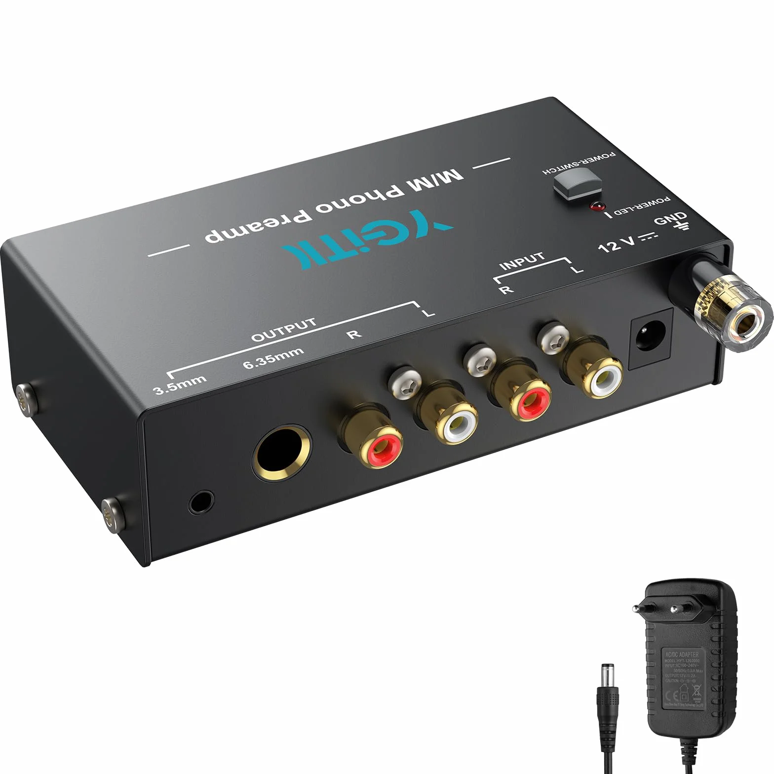 Preamplificador de Fono Ultracompacto Actualización de Chips con Bajo Nivel de Ruido para Tocadiscos MM, Entrada RCA, Salida RCA 3.5mm/6.35mm TRS para Altavoces Computadora