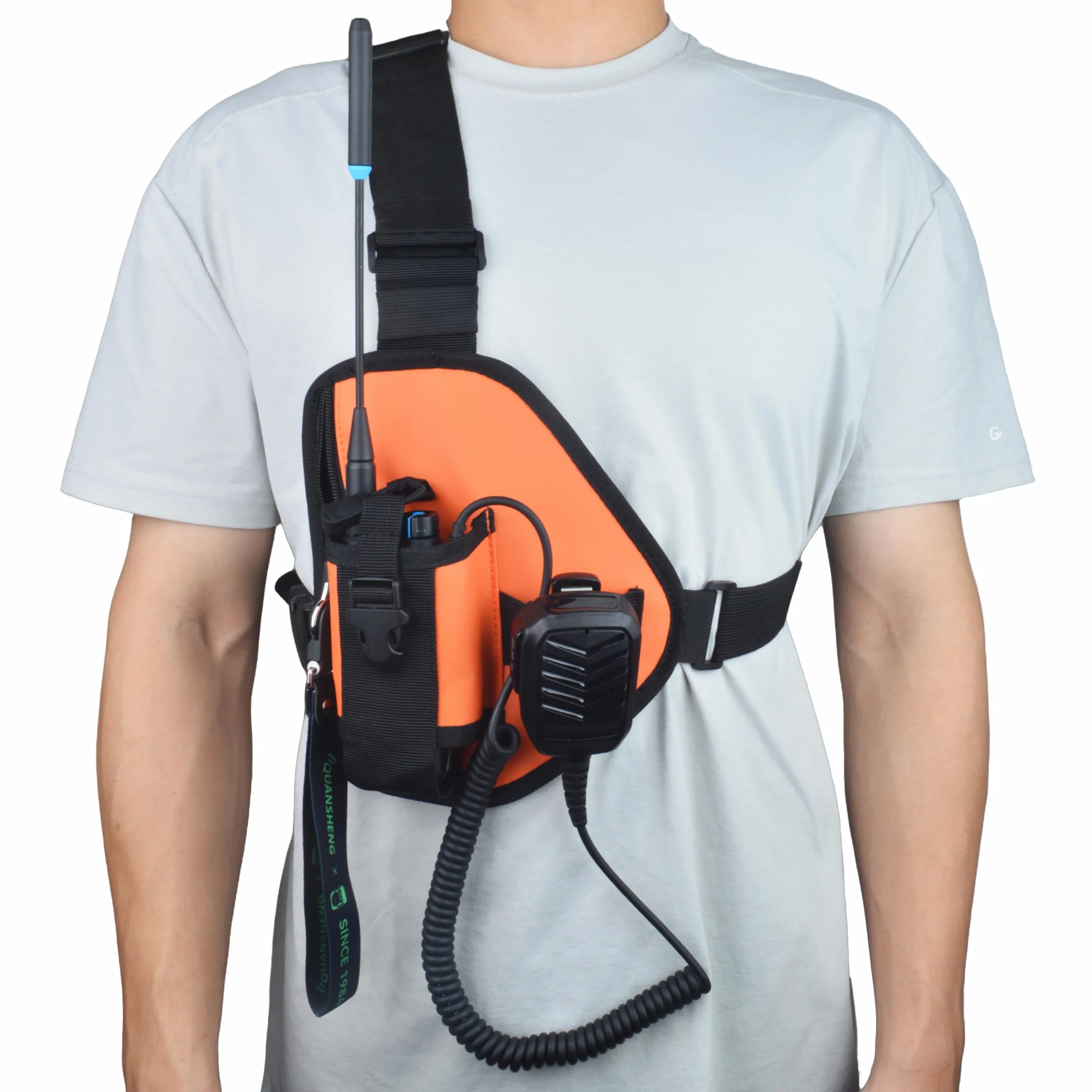 UAYESOK Funda Walkie Talkie, Arnés para el Pecho de Radio, Torácico Táctico, Bolsa Militar con Correa Ajustable para Radio Baofeng Motorola Icom Midland Kenwood (Naranja)