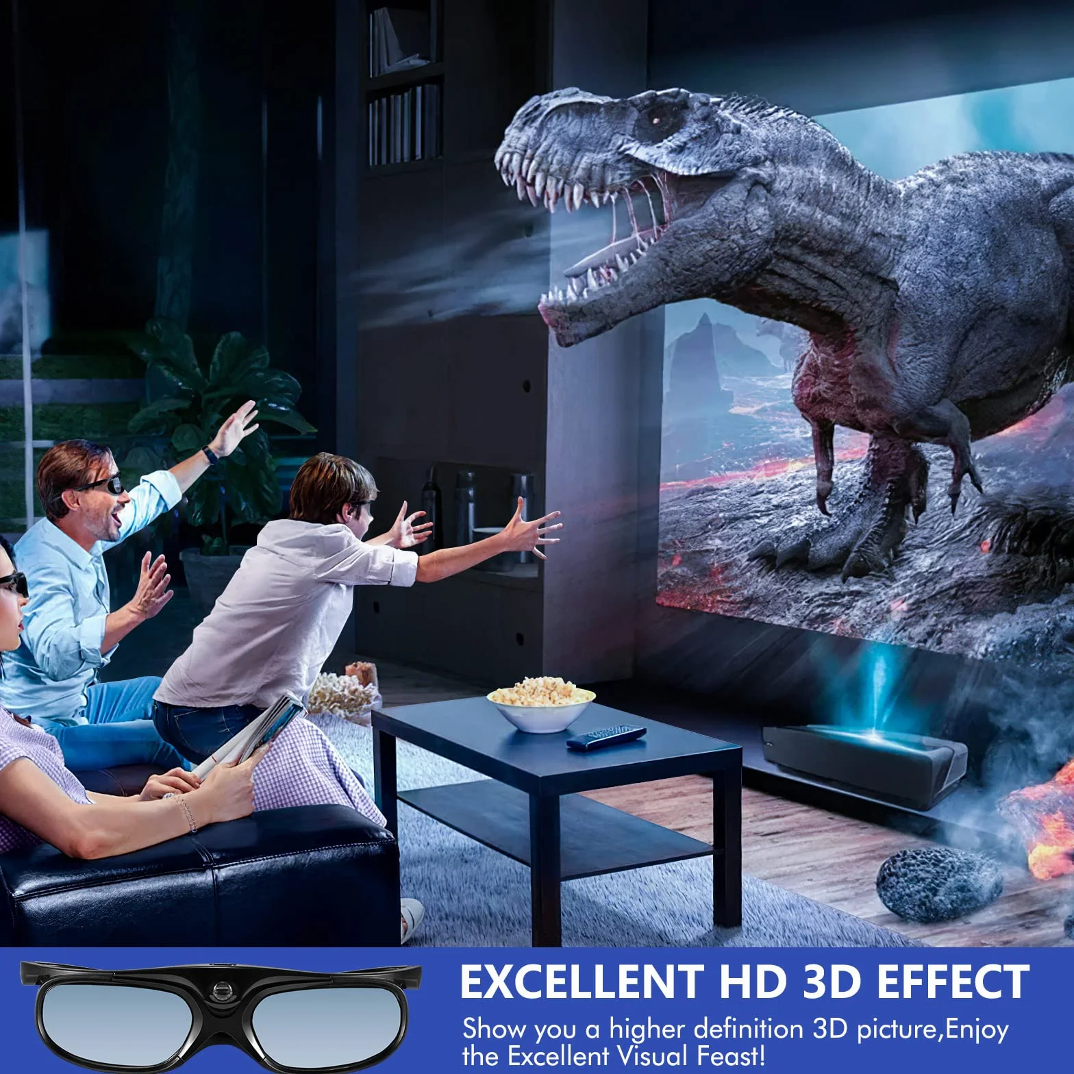 Gafas 3D, Gafas 3D DLP, Gafas 3D con Obturador Activo Recargables para Todos Los Proyectores 3DDLP-Link, Compatible con Benq, Optoma, DELL, Acer, Viewsonic Dlp Projector