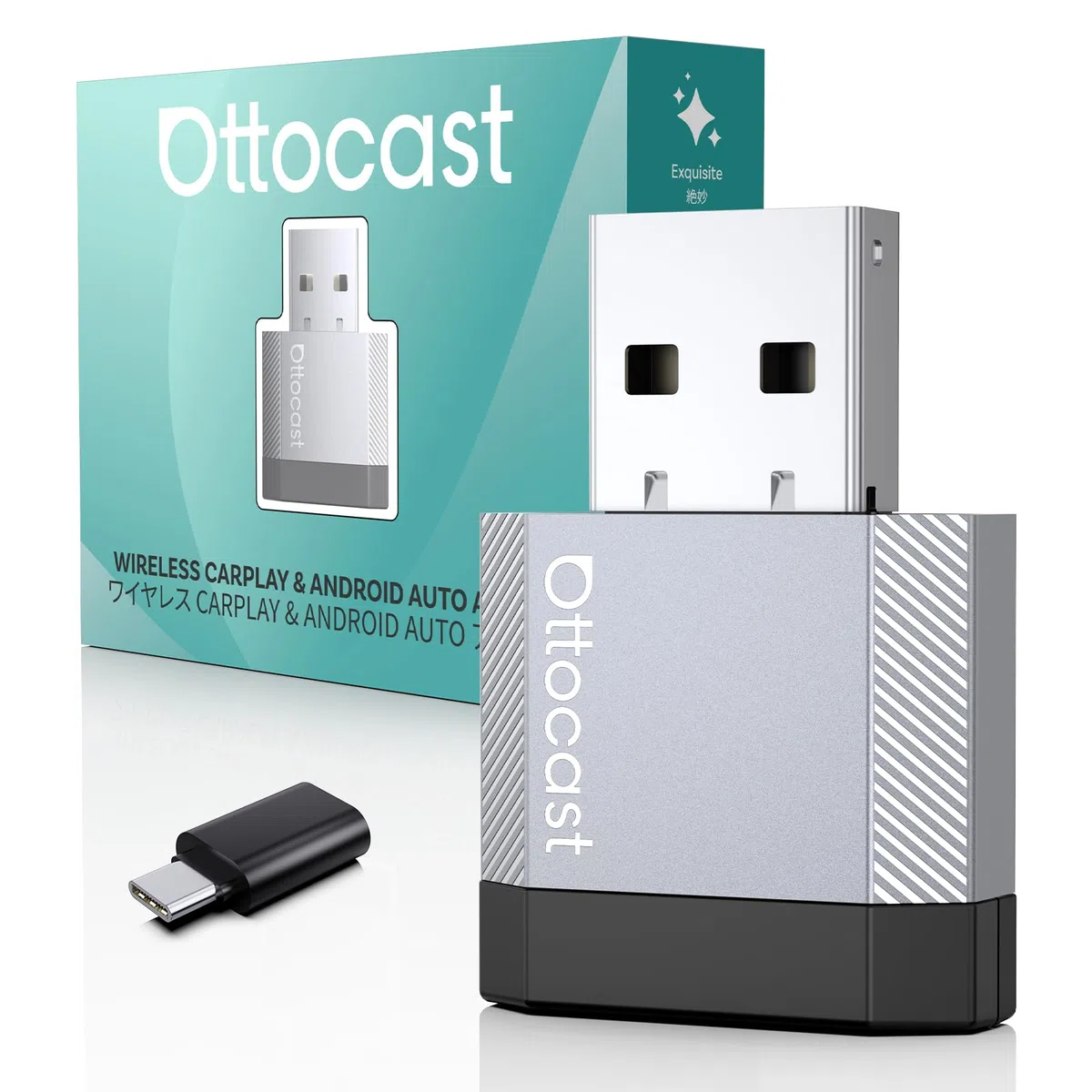 OTTOCAST Mini Nova 2026 Upgraded, Adaptador CarPlay Inalámbrico Android Auto, Diseño Aluminio Compacto, WiFi Doble Banda, Plug & Play USB, para Coches con CarPlay con Cable OEM Desde 2016