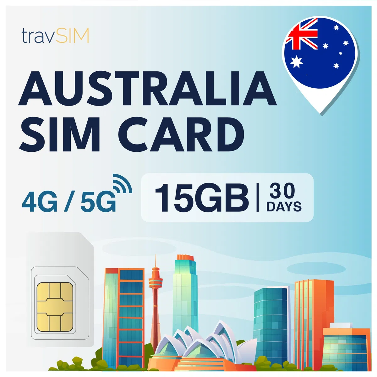 travSIM Tarjeta SIM Australia | 15GB Datos Móviles | Funciona en Dispositivos iOS y Android | El Plan de Esta Tarjeta SIM Australia es válido Durante 30 días