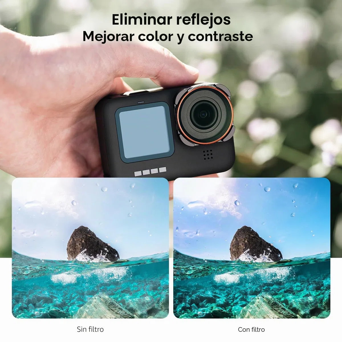 K&F Concept Filtro CPL Compatible con GoPro Hero 13 12 Hero 11 Hero 10 Hero 9 Black,Filtro Polarizador de Lente de Cámara para GoPro Hero 13/12/11/10/9 Black