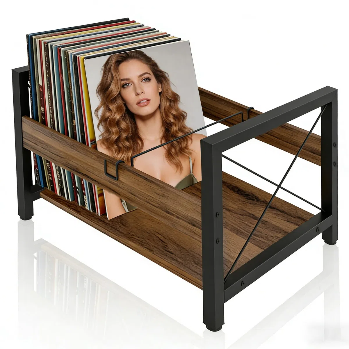 Estantería Para Discos, Soporte Para Discos De Vinilo, 44 ​​x 37 x 26,8 cm, Con Separadores Antideslizantes, Organizador Para CDs, álbumes, Revistas Y Libros