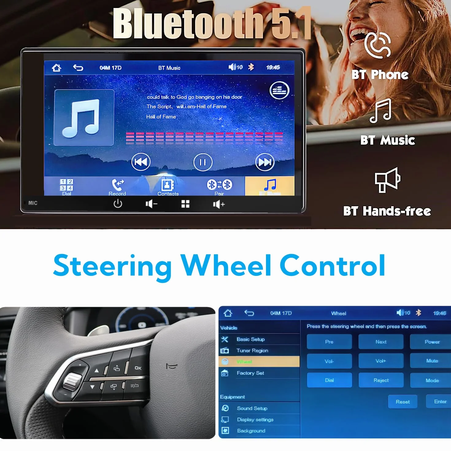 Radio Coche 1 DIN con Carplay y Android Auto Inalámbrico - Pantalla Táctil de 7 Pulgadas, Reproductor de Estéreo Bluetooth Soporte Mirror Link para iOS/Android con Cámara de Respaldo