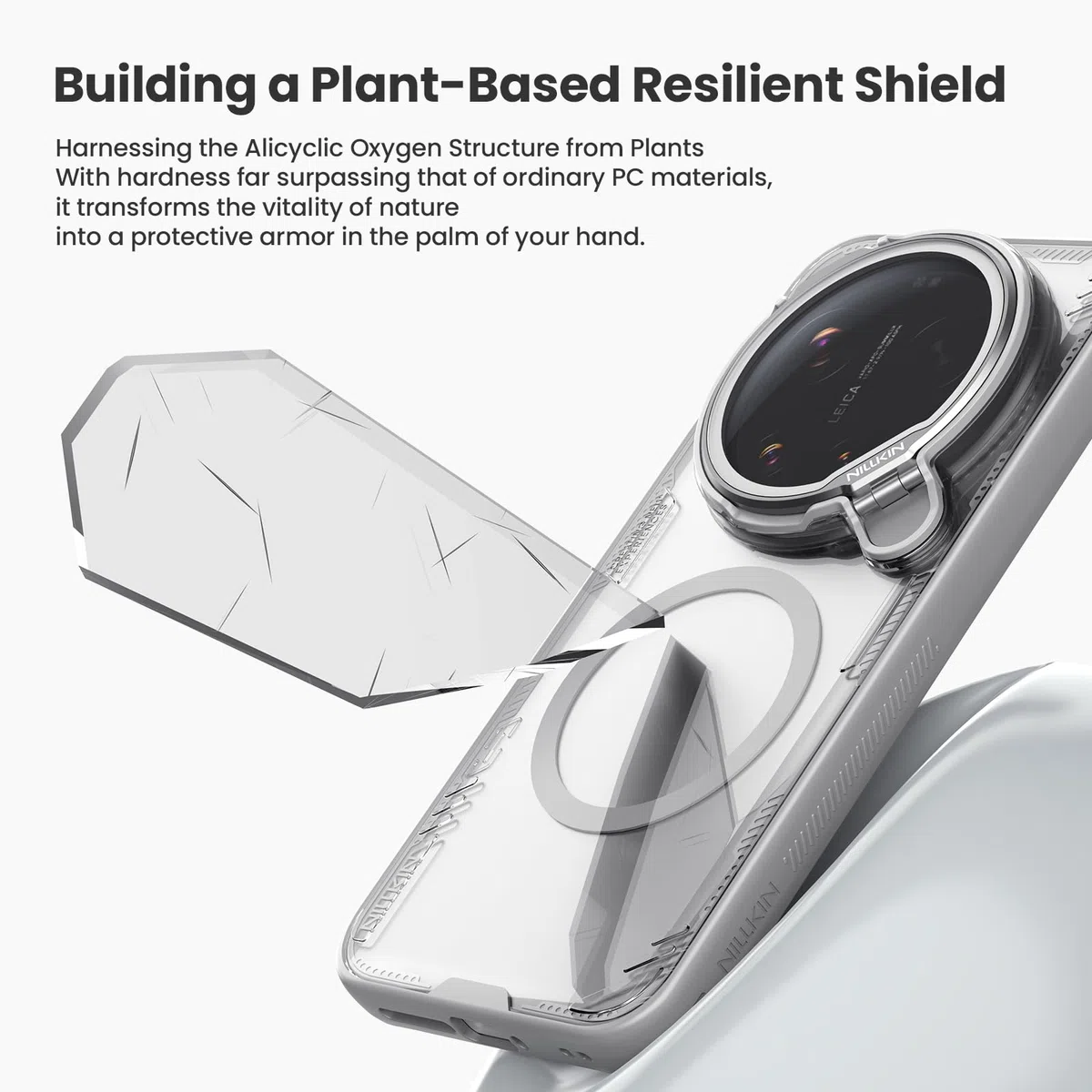 COQUE Funda magnética Transparente para Xiaomi 17 Ultra, Cubierta de Espejo Transparente de Alta definición, Anillo magnético Fuerte N52 Incorporado, Fundas Delgadas para Xiaomi 17 Ultra-Gris