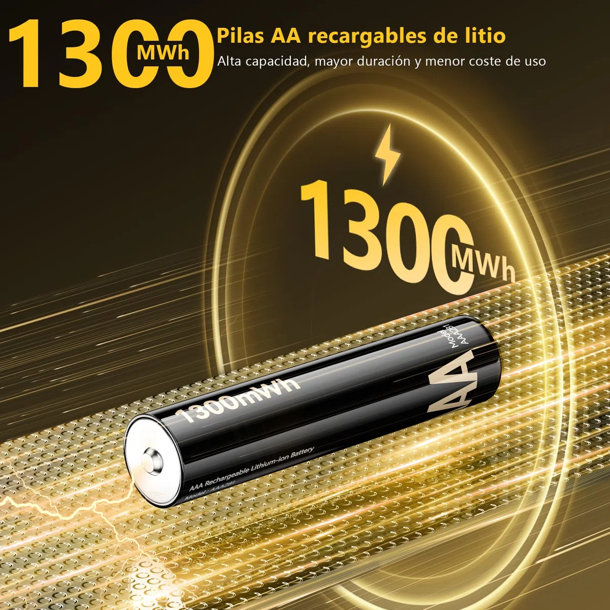 Kit de Pilas Recargables de Litio con Cargador (4 AA + 4 AAA) - Organizador de batería Alta Capacidad 3700 mWh - Hasta 2500 Ciclos de Vida - Incluye Cargador Rápido