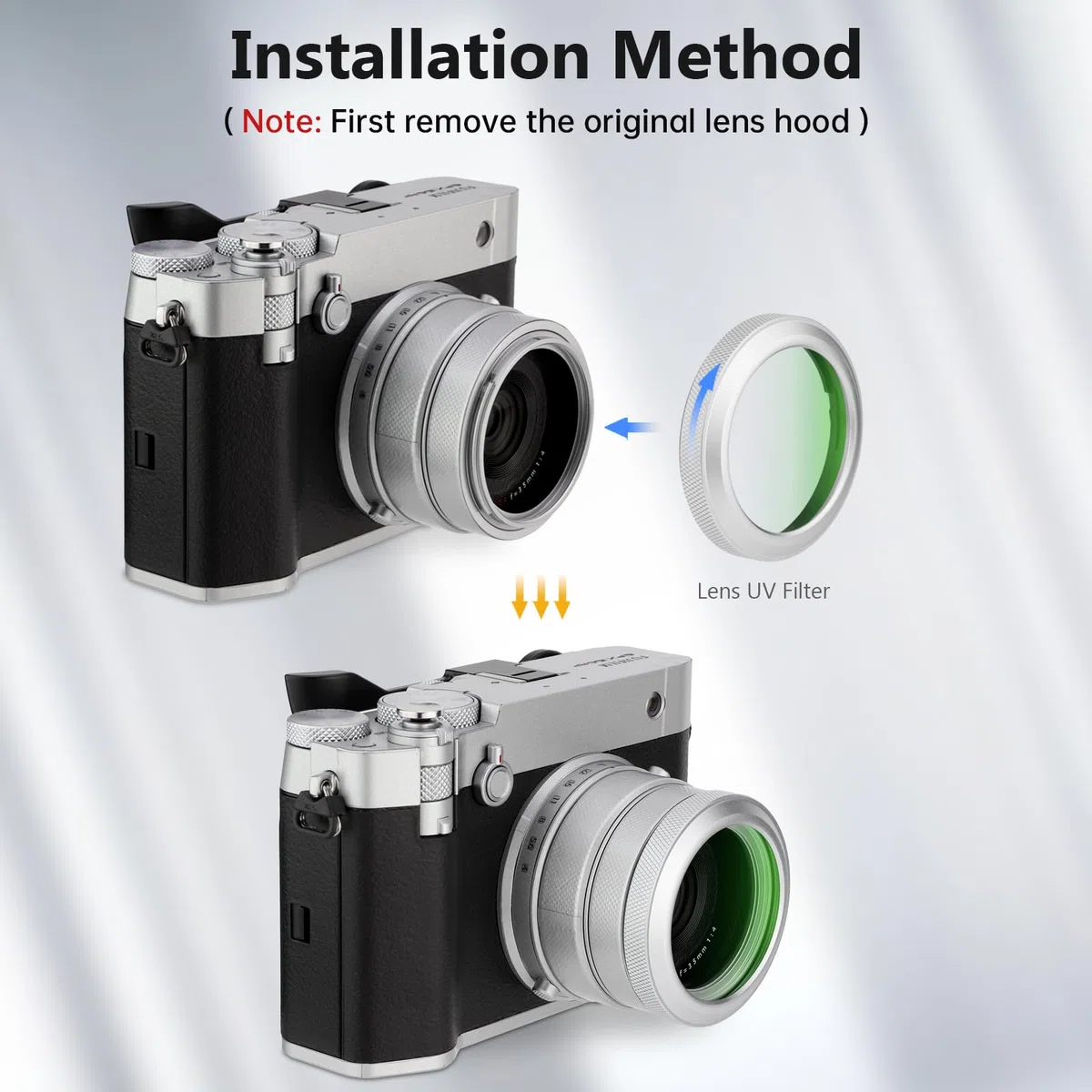 Haoge MC UV GFX100RF Filtro de protección de lente de cámara para Fujifilm GFX100RF accesorio de cámara lente bayoneta anillo protector LUV-GFXRFS SilverMulti impermeable nano recubierto de vidrio
