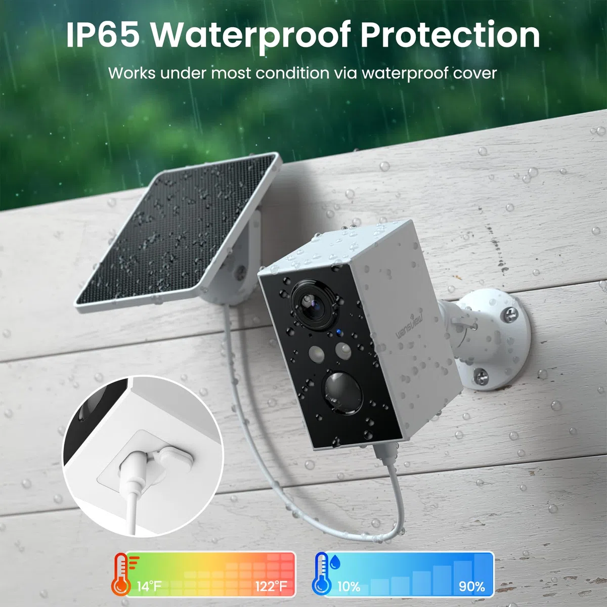 wansview Camara Vigilancia WiFi Exterior Solar - 2K Camaras Vigilancia Domicilio WiFi 2.4G hz Seguridad sin Cable con Batería, PIR Sirena, Visión Nocturna Color, IP65