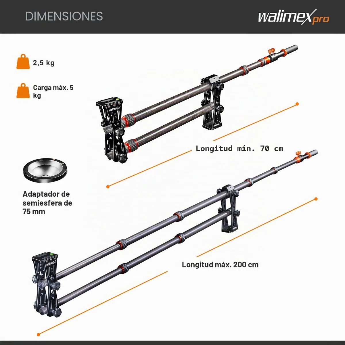 Walimex Pro Carbon Cámara Jib Traveller 7.2 Negro