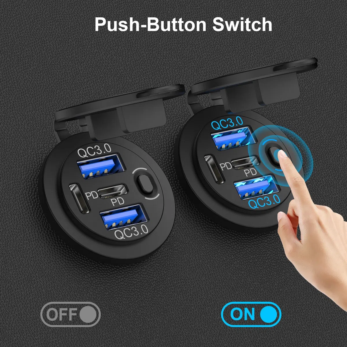 2 Paquete 78W Toma USB 12V Cargador de Coche, Super Rápido Doble PD3.0 & QC3.0 Múltiples Puertos USB para Coche, USB C Encendedor de Repuesto Enchufe de 12 Voltios Impermeable para Marina Barco Moto