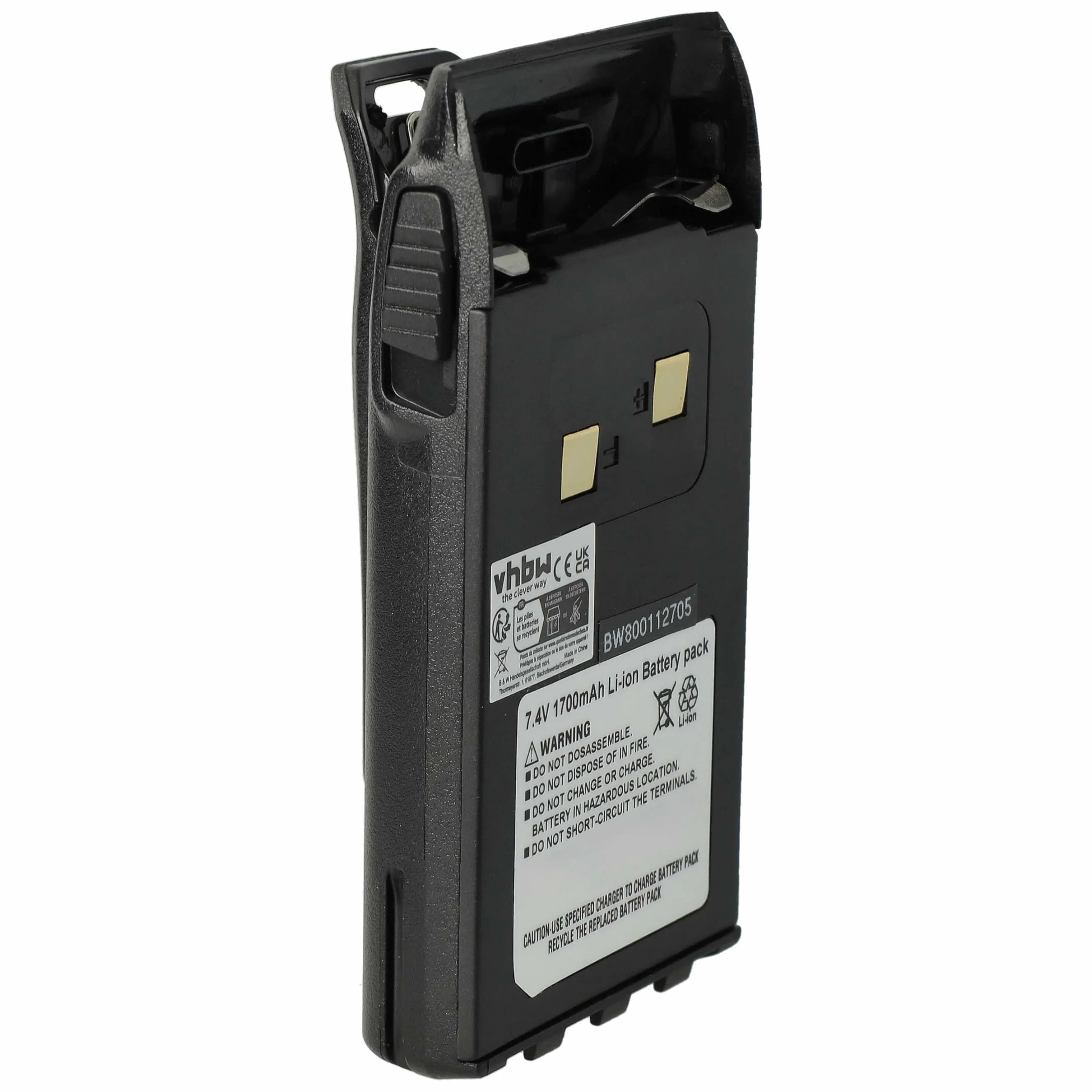 vhbw 1x batería Compatible con Wouxun KG-UVD1P, KG-UV6D, KG-UVD1 Radio (1700 mAh, 7,4 V, Li-Ion) + Pinza