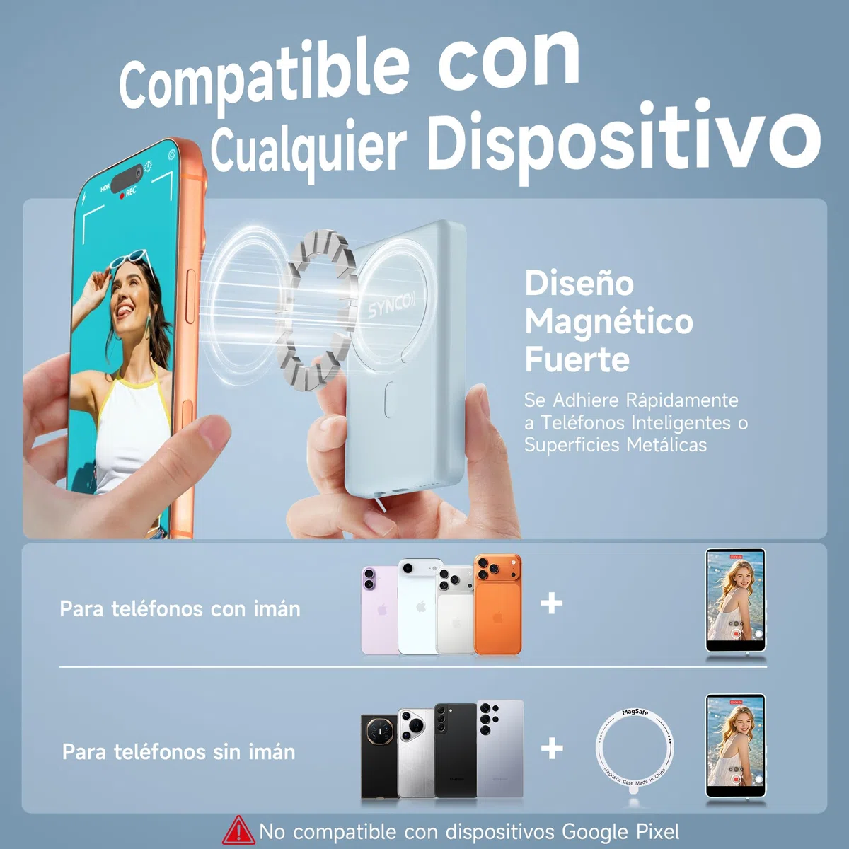 SYNCO XView Monitor para Teléfono iPhone y Android, Pantalla Magnética para Selfie Vlog Inalámbrico 50M Batería 3H, Altavoz Integrado para TikTok Youtube (Azul)
