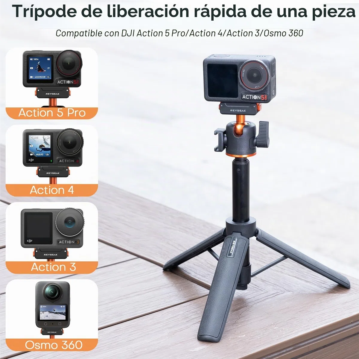 REYGEAK Trípode de extensión magnético para dji Osmo 360 Action 5 Pro/4/3, 55 cm Ajustable, con Zapata fría y Adaptador de Cambio rápido para dji OSMO Action Accesorios