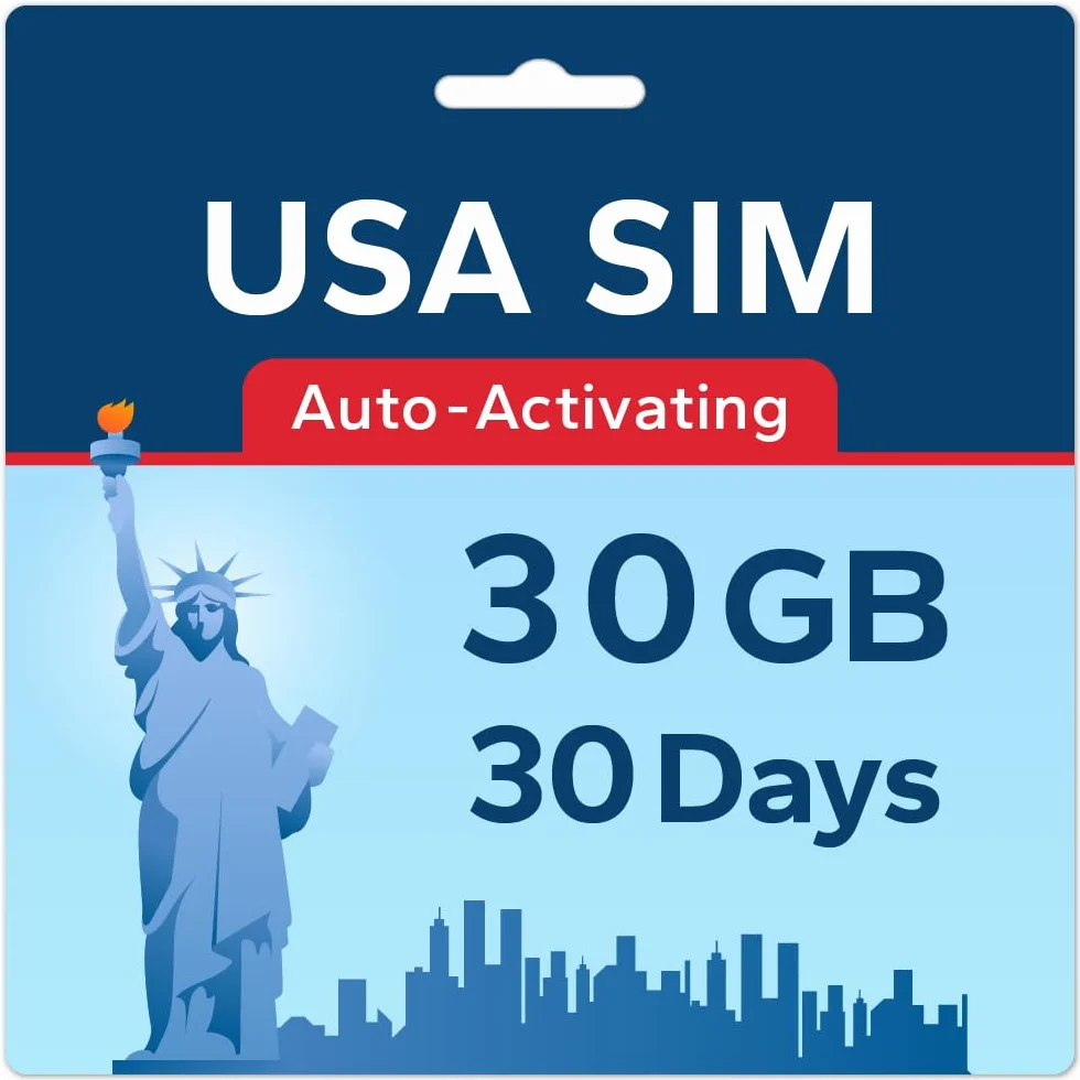 TSIM Tarjeta SIM USA 30 Días 30GB | Cobertura Alta Red Multioperador 5G | Activación Automática | Plan Recargable | Hotspot Permitido | Solo Datos