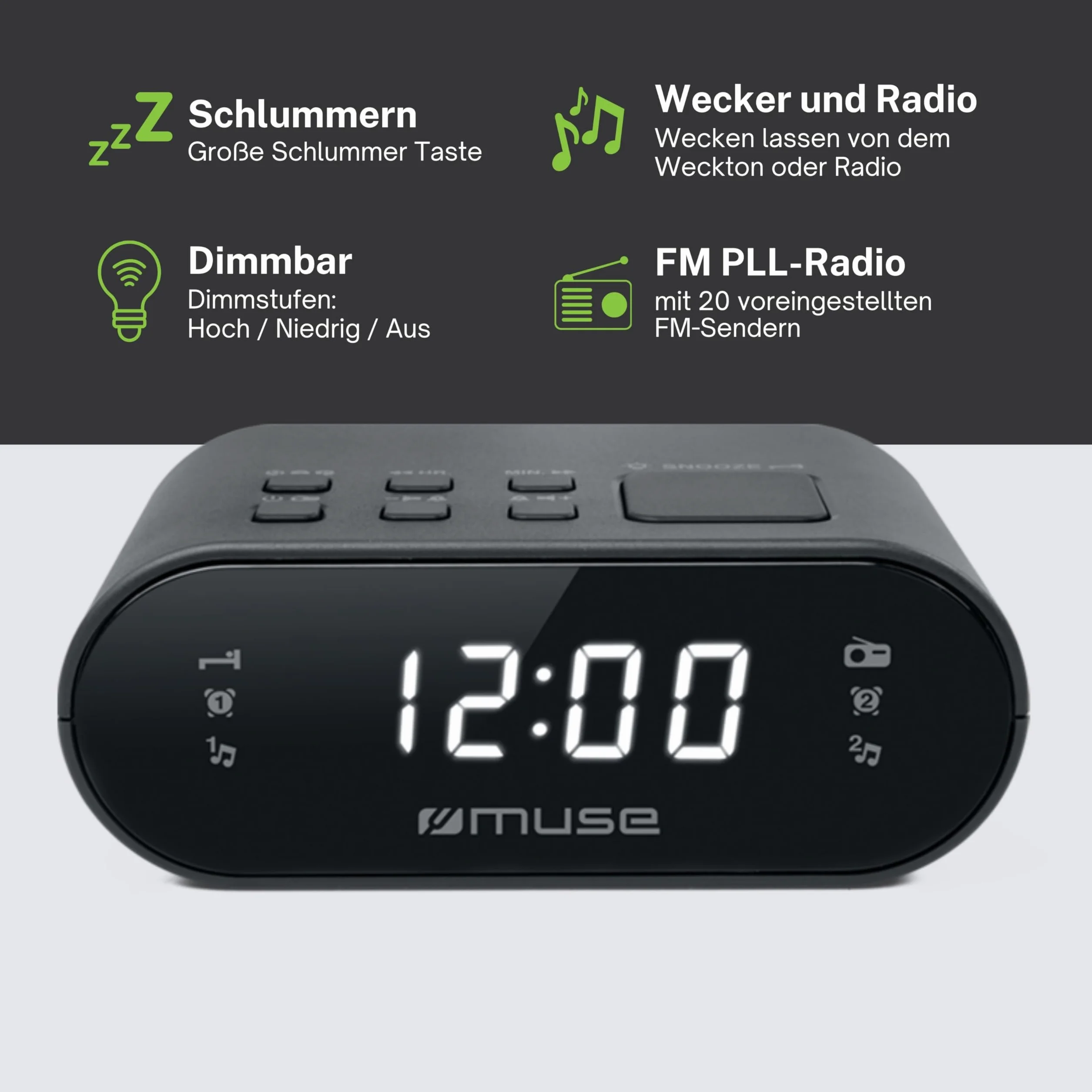 Muse M-10CR - Radio despertador FM, color gris