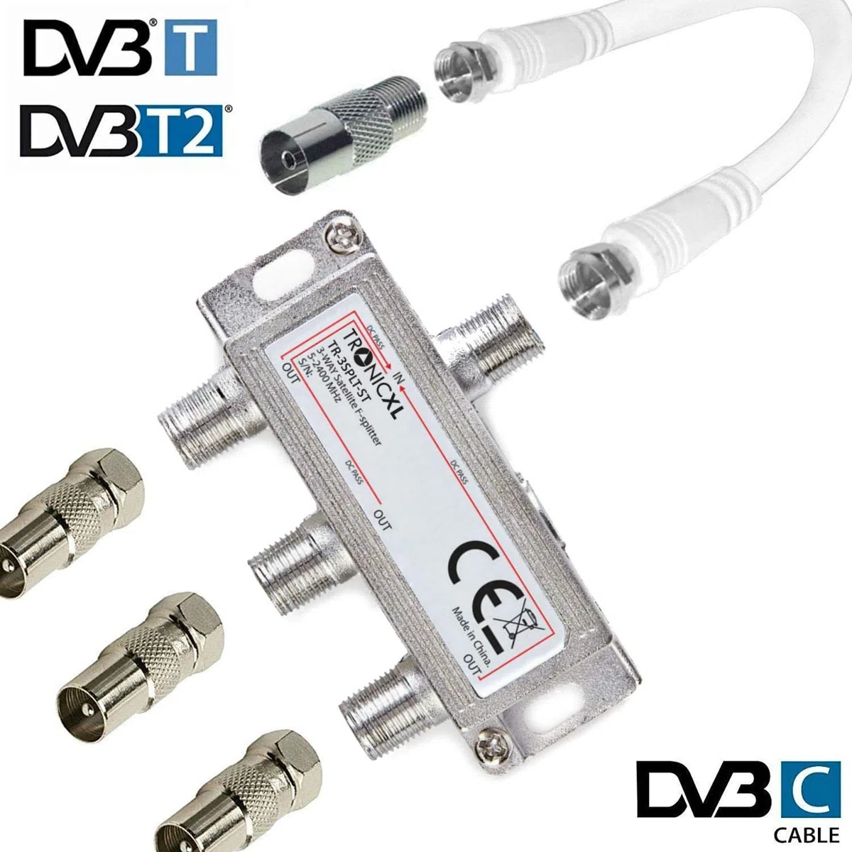 TronicXL 3 vías Banda Ancha 3D 4 K HD Sat Divisor Distribuidor Cable Adaptador para Virgen Media Vista aérea Sat Sky Telewest Eurovox Starview Dreambox satélites coaxial Caja Televisión TV CATV