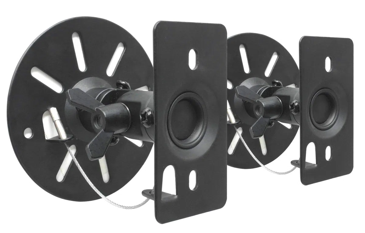 Drall 2X Soportes Universales para Altavoces y Altavoces Acústicos Giratorios + Inclinables Peso hasta 15kg Montaje en Techo + Pared - Negro Modelo: BS9B