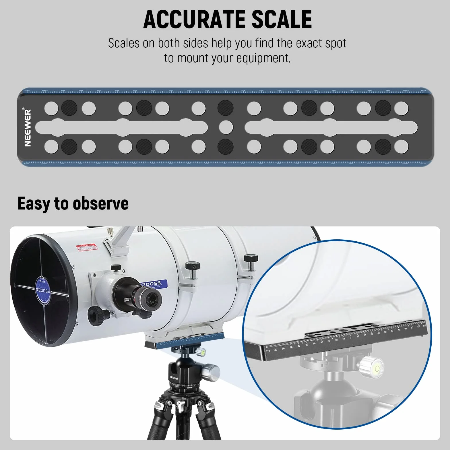 NEEWER 9"/230mm Barra de Riel de Placa de Cola de Milano, Placas de Montaje de Metal con M6 1/4" 3/8" Tornillo para Adaptador de Montura de Telescopio OTA Trípode Ecuatorial de Astrofotografía, QR003