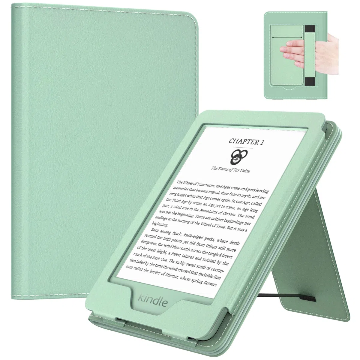 MoKo Funda para 6" Nuevo Kindle (11ª Generación 2024/2022) & Versión Internacional, PU Estuche Soporte de Mano Niño Auto Sueño/Estela para Kindle 2024 6 Pulgadas Edición de Firma, Agave Verde