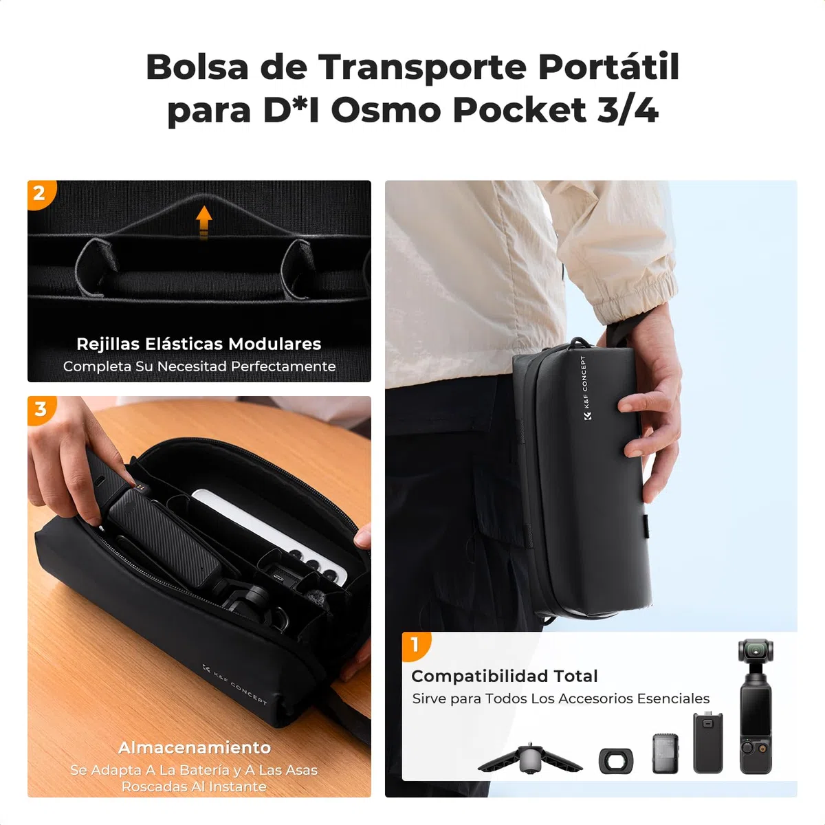 K&F CONCEPT Bolsa de Transporte para dji OSMO Pocket 4/3, Estuche de Almacenamiento, Funda Impermeable Portátil Compatible con dji OSMO Pocket 4/3 Creator