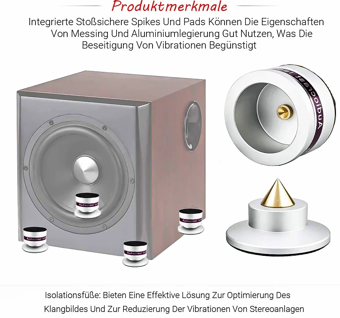 Tertullus Juego de 4 puntas de subwoofer ajustables en altura con posavasos para altavoces y subwoofer, capacidad de carga de 50 kg