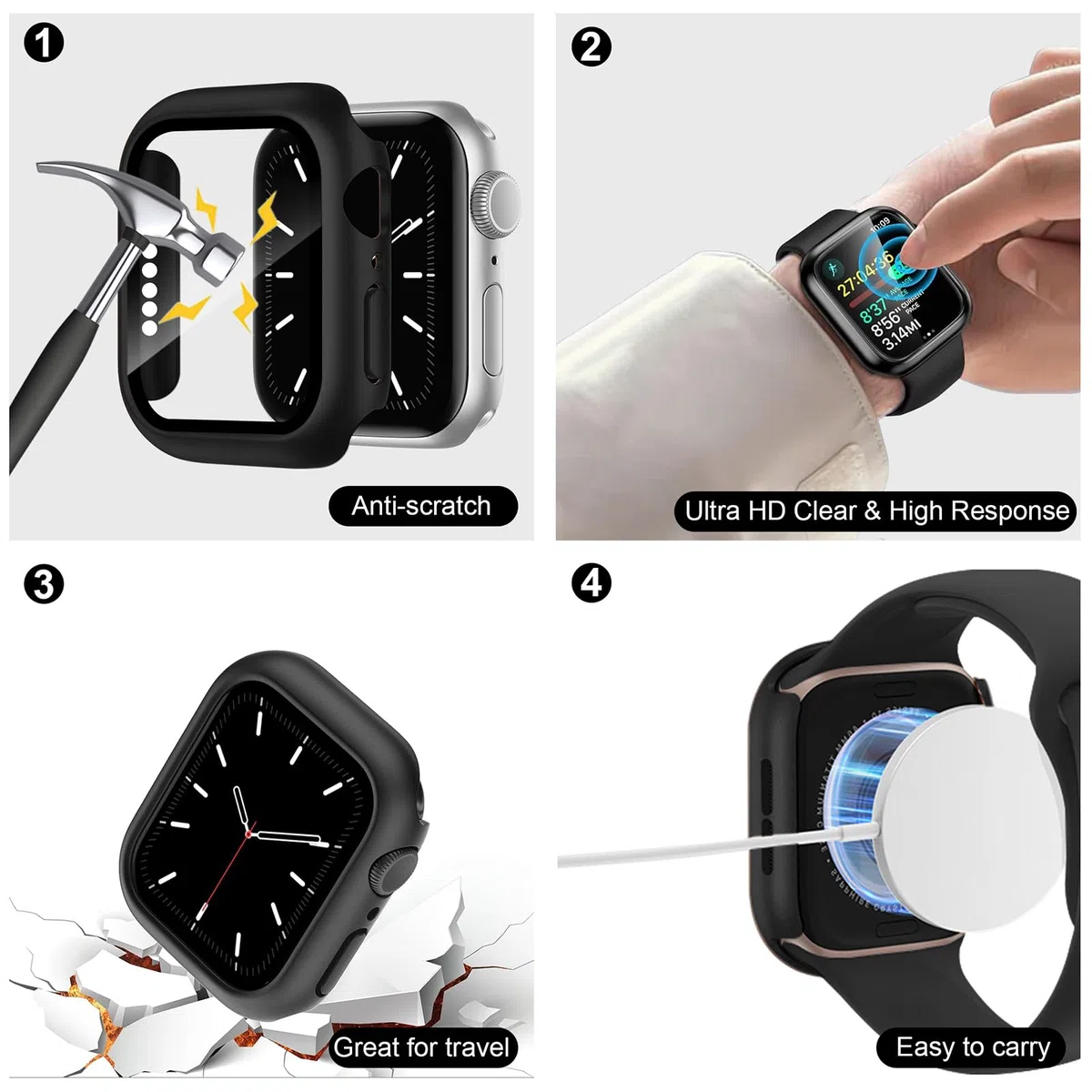 8pack Sport Watch Armband Case kompatibel mit Apple Watch 40mm 41mm 44mm 45mm für Frauen Männer, Silikon iWatch Band Schutzhülle mit Aufbewahrungshülle für Series 9 8 7 6 5 4 SE SE2