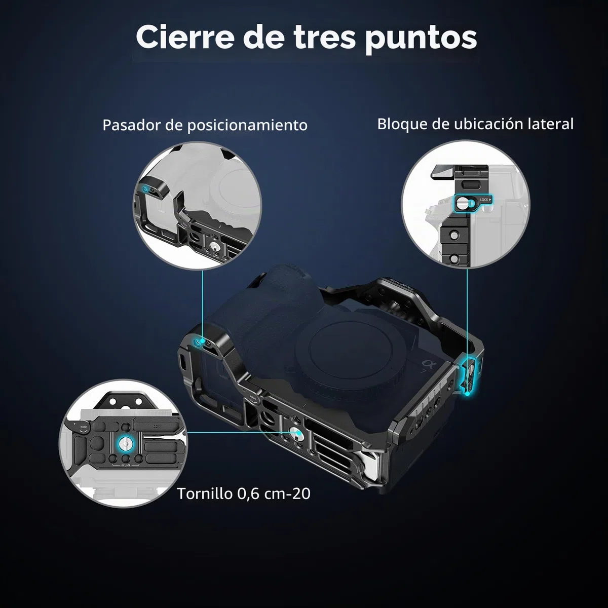 SMALLRIG Jaula de liberación rápida HawkLock para Sony Alpha 7R V/Alpha 7 IV/Alpha 7S III/Alpha 1/Alpha 7R IV/Alpha 7 V, Placa QR integrada para Arca, Zapatas frías (versión Mejorada) - 3667C