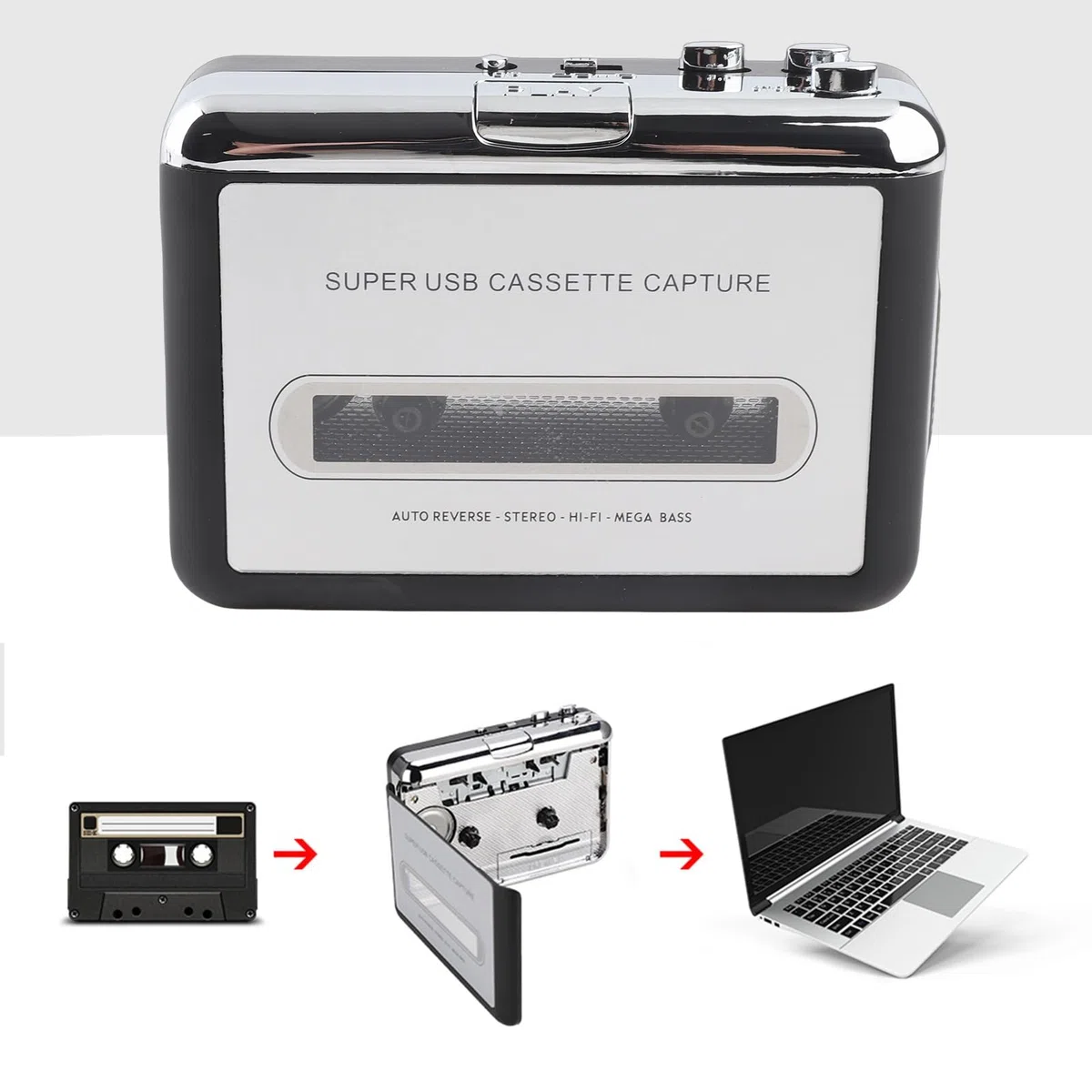 Reproductores de Casete Portátiles Convertidor de Mp3 Abs USB Cinta a Mp3 Convertidor de Captura Estéreo para Reproductor de Música o Reproductor de Casete