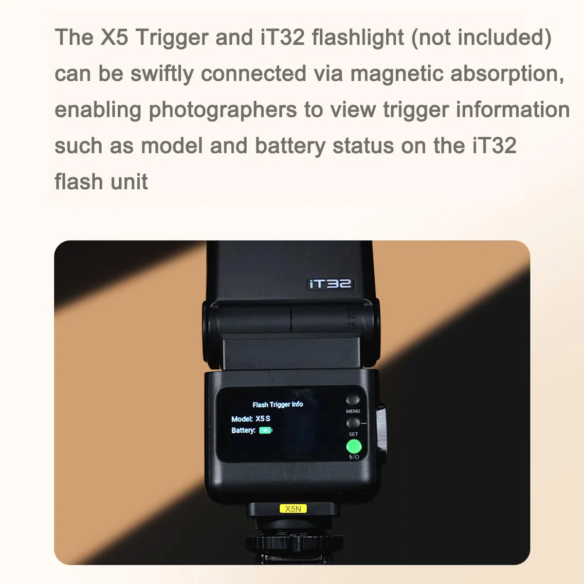Godox X5N HSS - Disparador de flash inalámbrico TTL para cámaras Nikon, zapata magnética compatible con flash de cámara Godox iT32