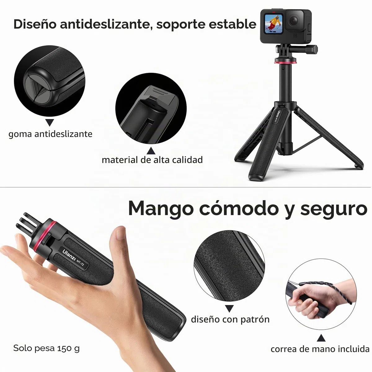 ULANZI MT-72 Mini Trípode Portátil de Viaje Con Varilla de Extensión de 4 Piezas, Mini Selfie Stick Para dji Osmo Cámara de Acción