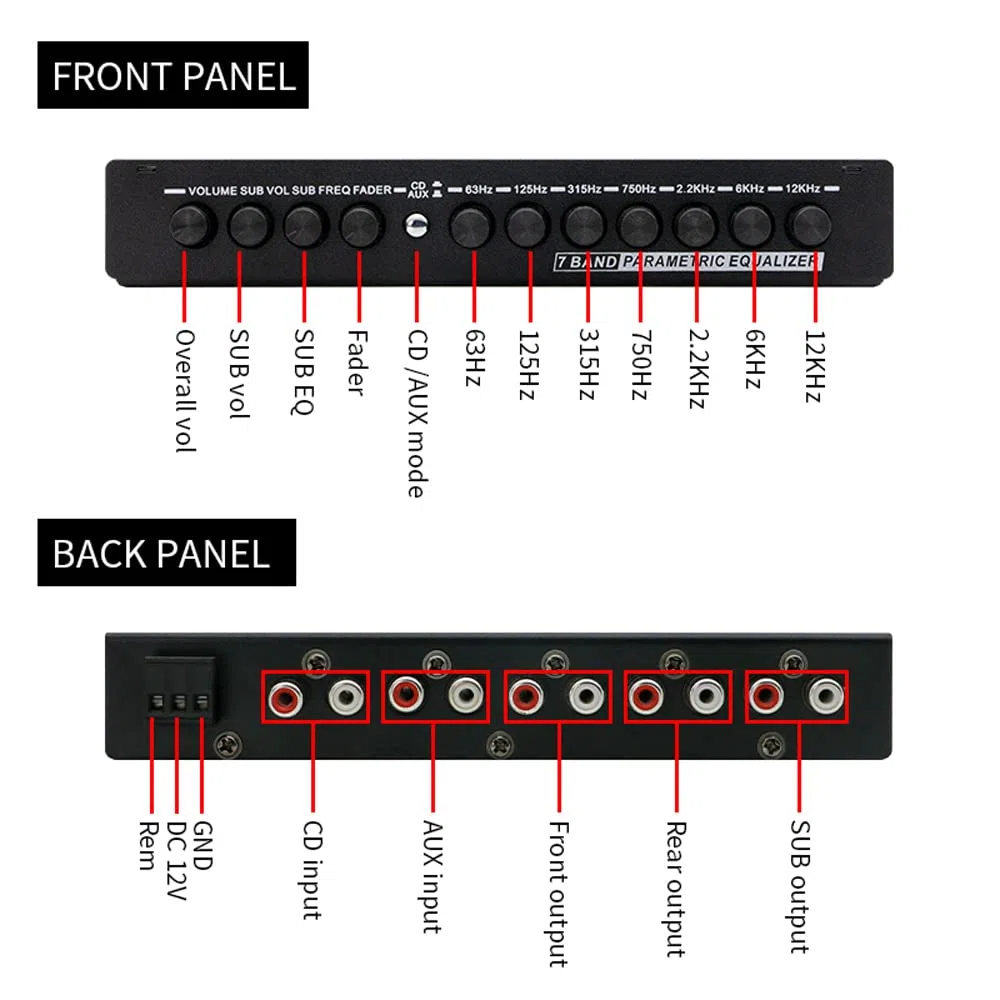 Ecualizador profesional de 7 bandas para coche,amplificador cruzado de sintonización EQ de Audio multifuncional para coche,ecualizador paramétrico,Ecualizador de coche
