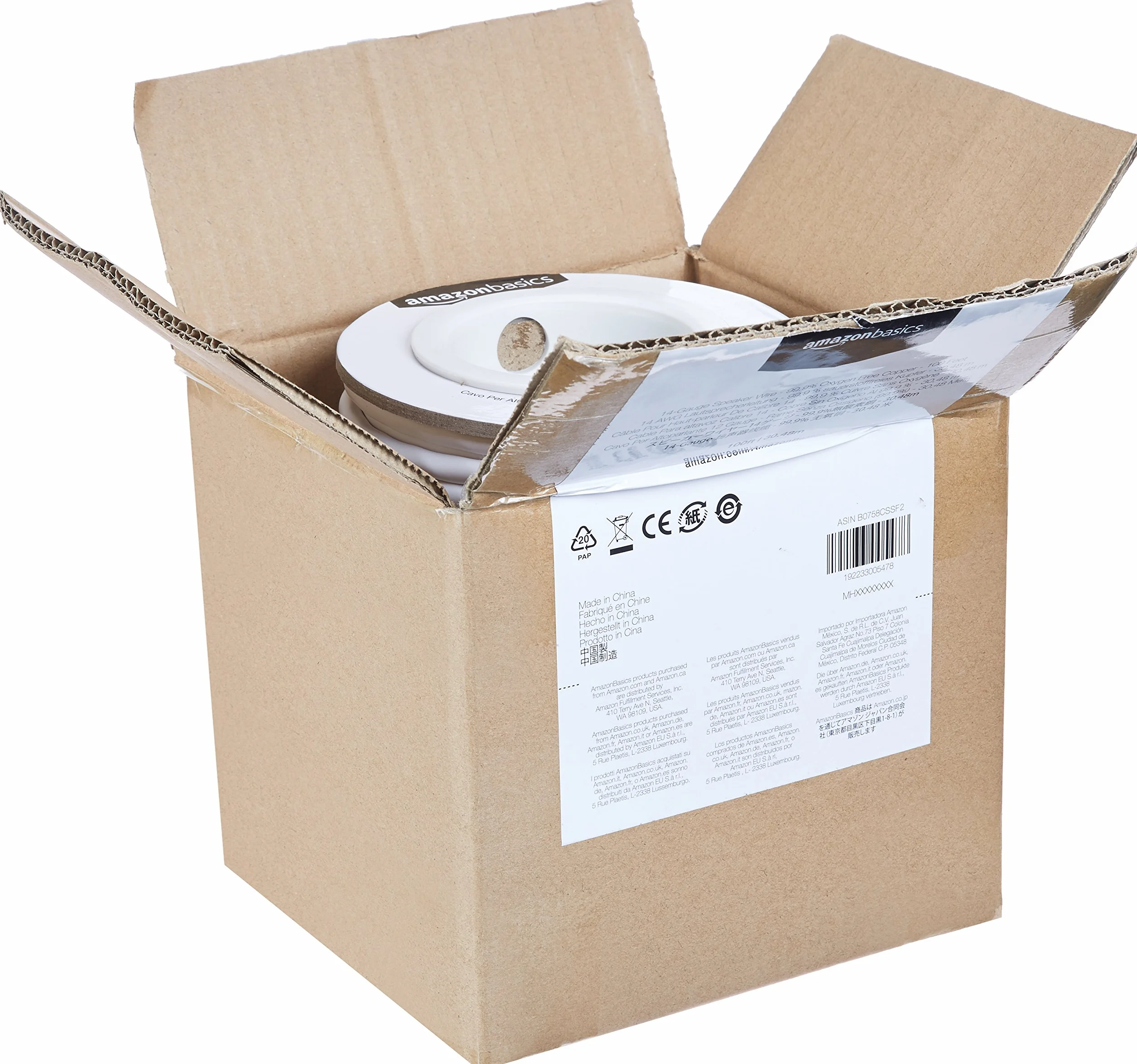 Amazon Basics Cable para altavoz, calibre 14, cobre libre de oxígeno al 99,9 %, 30,5 m, Blanco