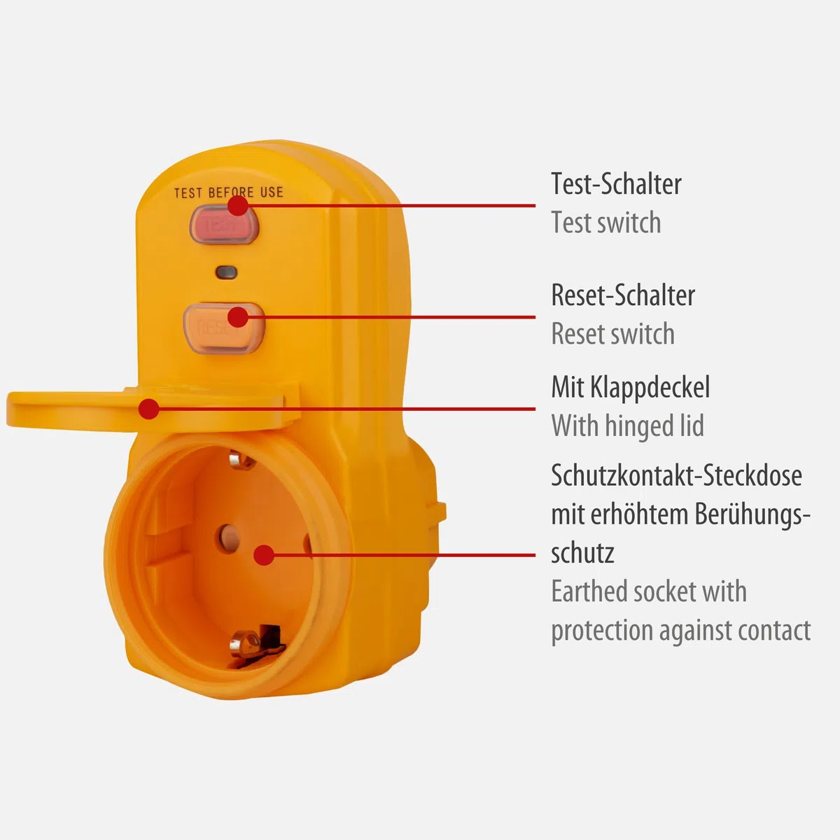 Brennenstuhl Adaptador de protección Personal BDI-A 2 30 IP54 / Enchufe de protección Personal para Uso en Exteriores (desconexión Bipolar, 30 mA)