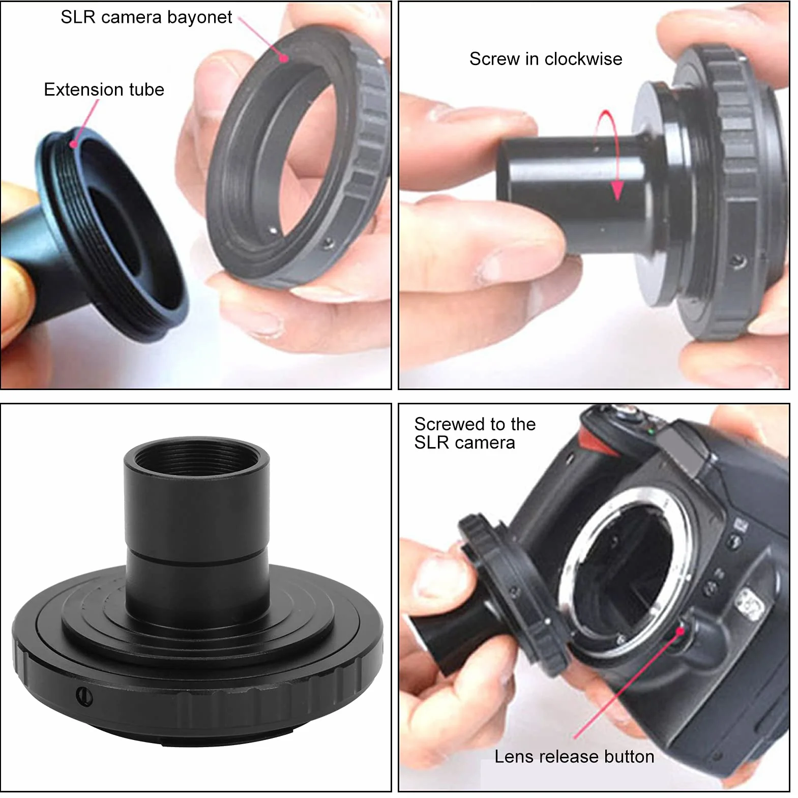 Goshyda Anillo Adaptador de microscopio, Tubo de extensión de Montaje en T para microscopio de 23,2 mm Anillo Adaptador de Montaje T2 para F, cámara de Montaje