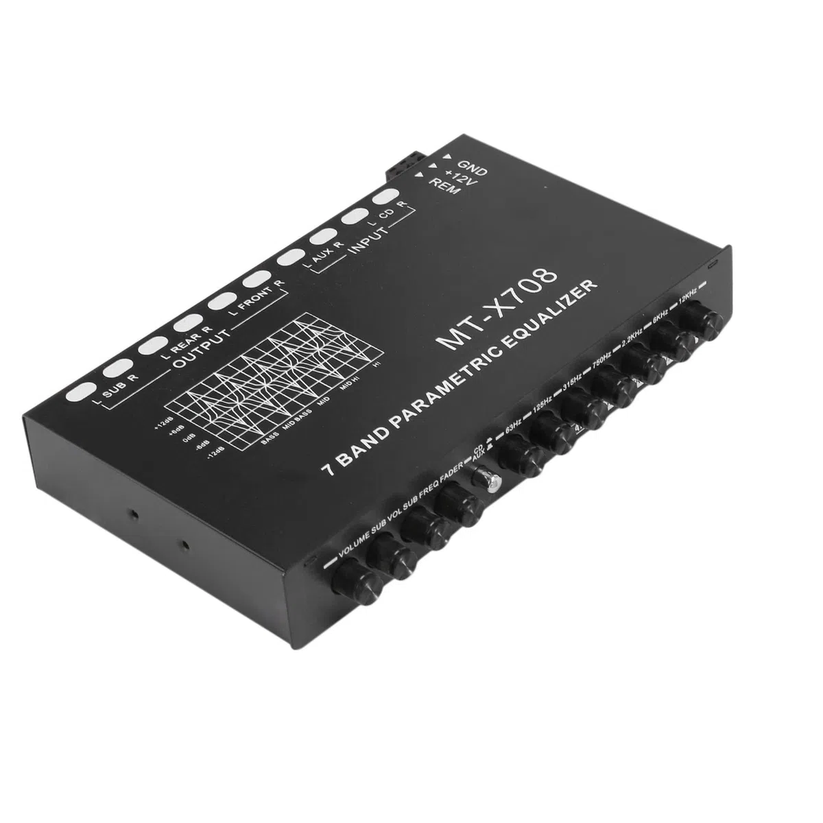 gluttonous Ecualizador de Audio para AutomóVil de 7 Bandas, Ecualizador GráFico Ajustable para Amplificador de AutomóVil EQ de 7 Bandas Interruptor de SeleccióN de Entrada CD/AUX, Negro