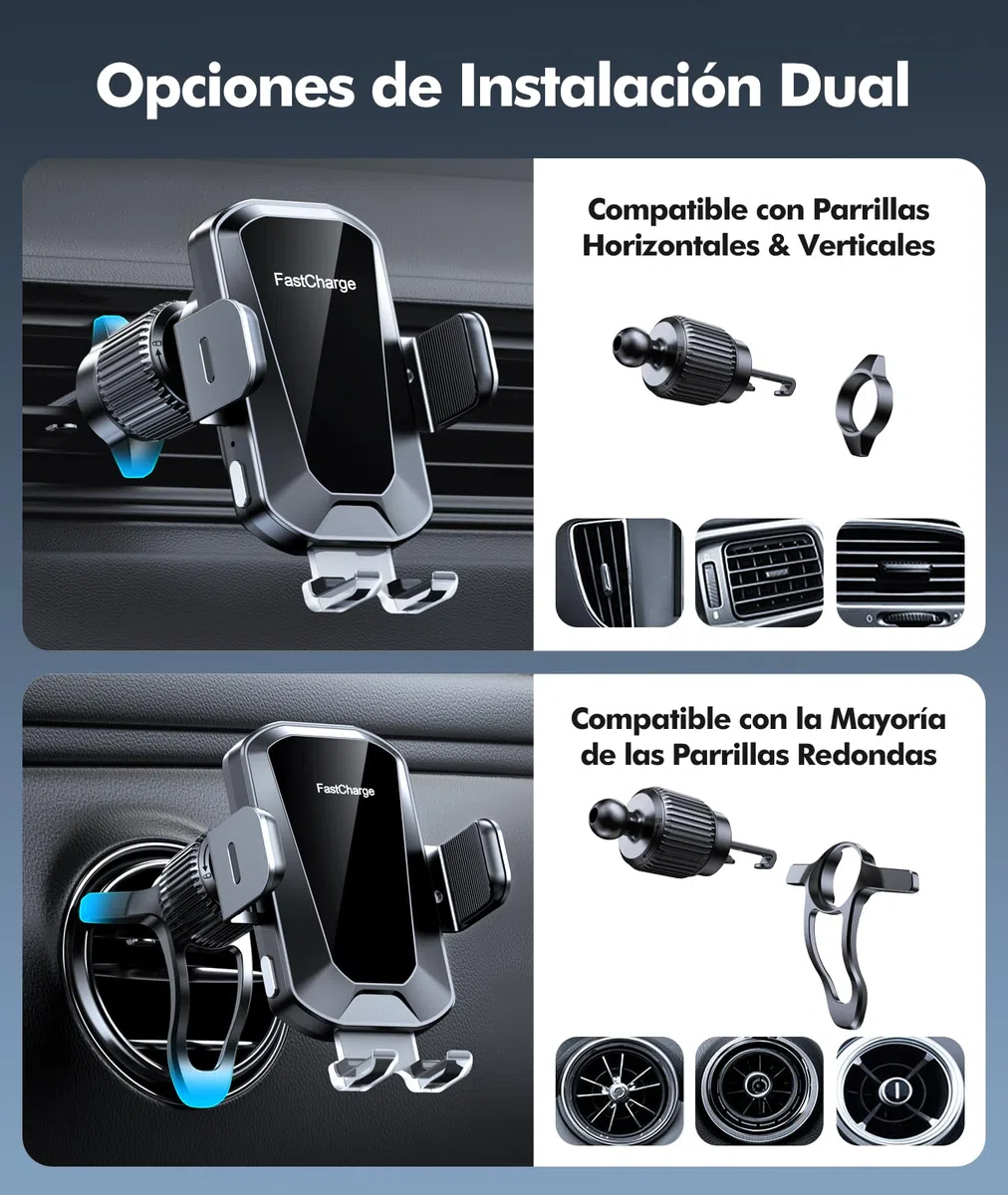 EOIWUY 15W Cargador Inalámbrico Coche, [Sujeción Automática] 360° Rotación Soporte Movil Coche Cargador Inalambrico Carga Rápida para Rejilla Compatible con iPhone 17/16/15/14/13, Galaxy S25/S24, etc