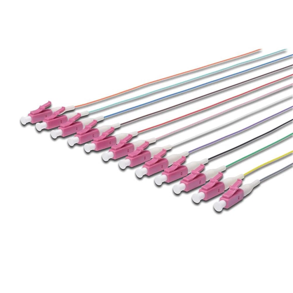 DIGITUS FO Latiguillos, 12 piezas, LC, Simplex, OM4, código de color DIN IEC 304, Fibra óptica, tecnología de redes, longitud 2m