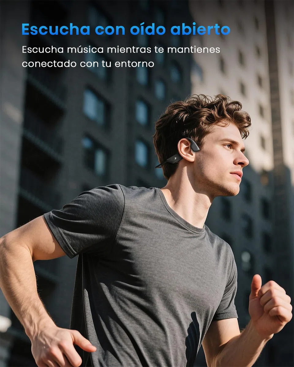 Auriculares de conducción ósea Bluetooth 6.0 — Auriculares deportivos inalámbricos de oído abierto. Resistencia al agua y al sudor IPX7; 2 horas de carga para. Ideales para ciclismo y running