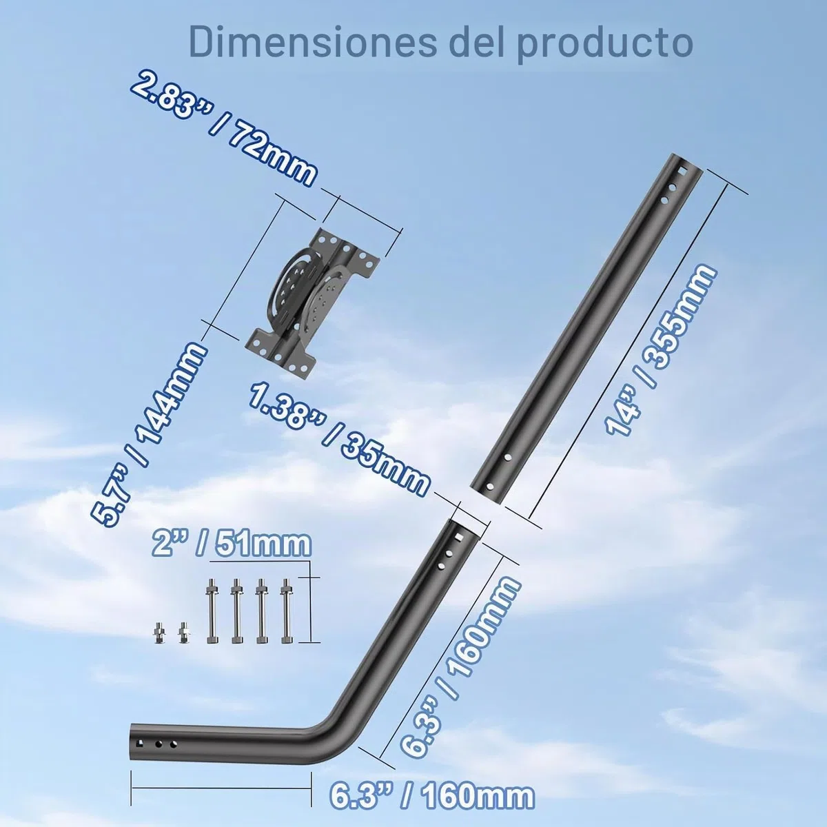 Soporte universal ajustable para antena de TV, poste de hierro pintado (1,38 x 24 pulgadas) – Montaje en pared, alero o techo, soporte pivote resistente con hardware incluido, negro