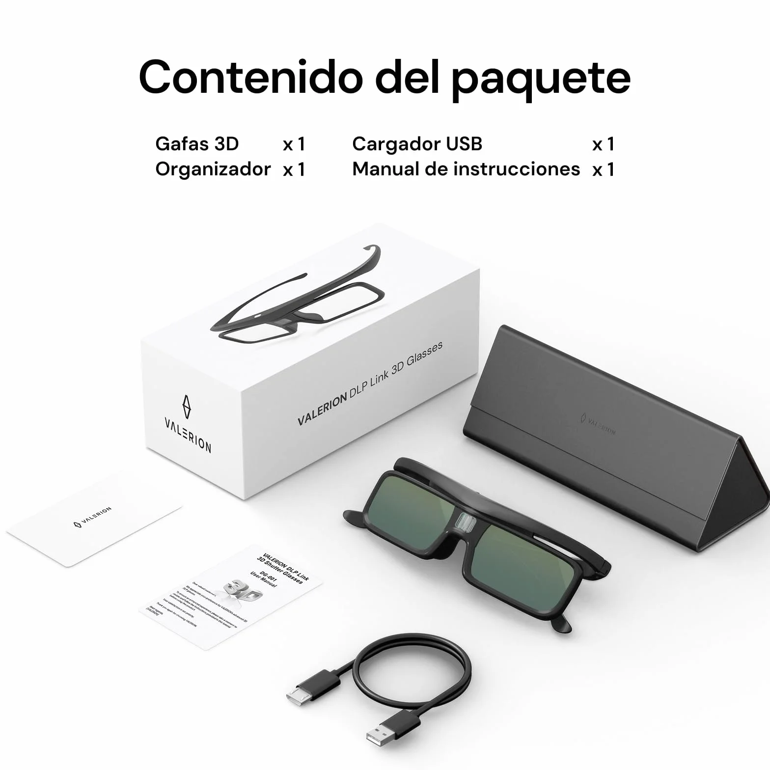 Valerion DLP Link Gafas 3D, gafas de obturador activo recargables compatibles con VisionMaster Max/Pro2/Pro, StreamMater Puls2/Puls y otros proyectores DLP-Link 3D (paquete de 2)